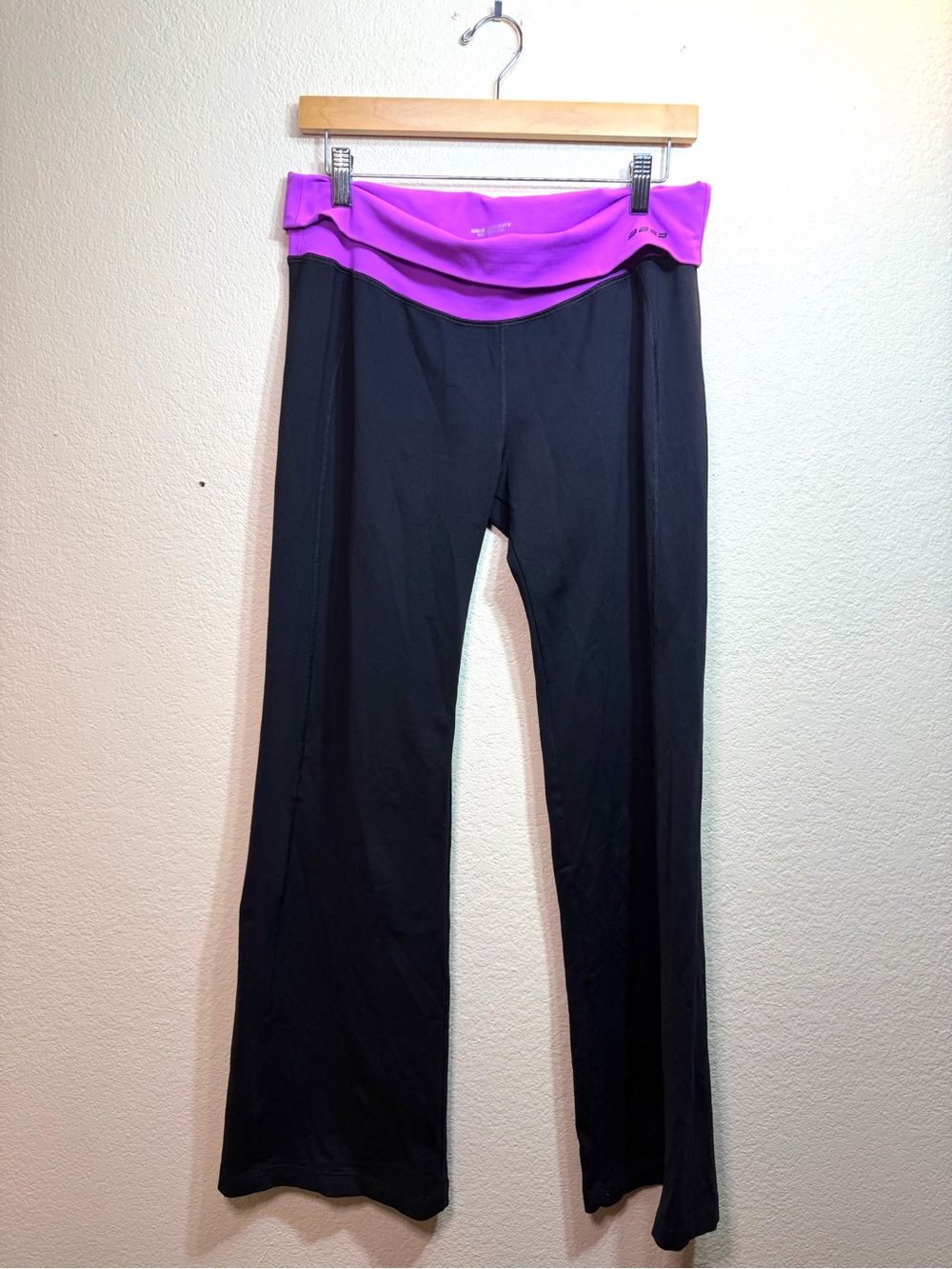 Y2K bebe Sport Black Foldover Bootcut Yoga Pants Large Activewear Gym